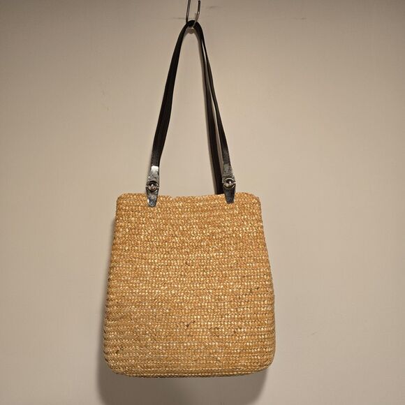 Vintage Boho Wheat Straw Yellow Rattan Lined Shoulder Bag Purse 90s Cottage Vtg - Picture 1 of 12